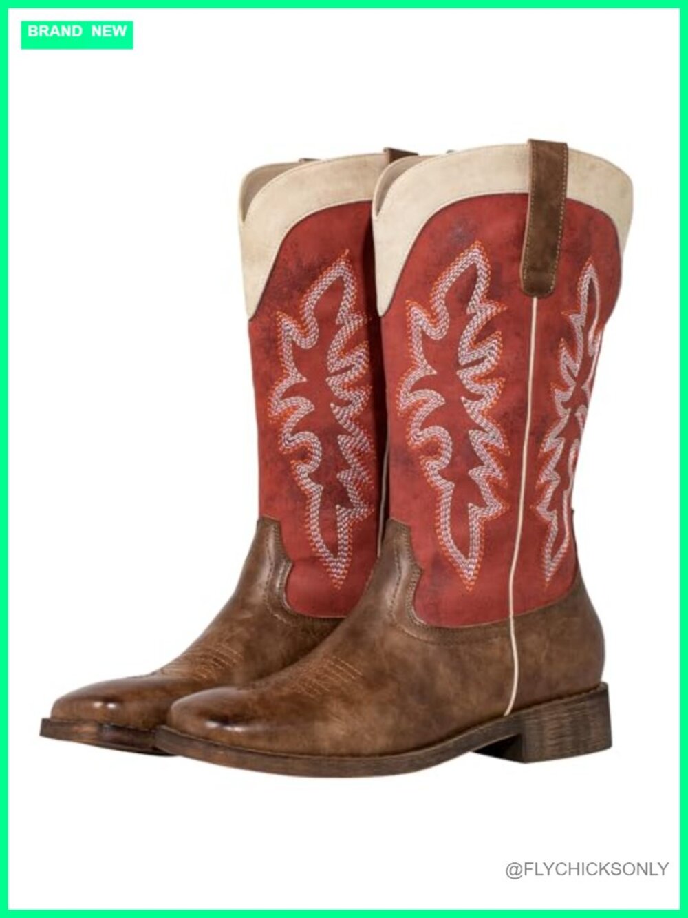 Wide Calf Square Toe Cowgirl Boots Mid-Calf Pull-On Embroidered